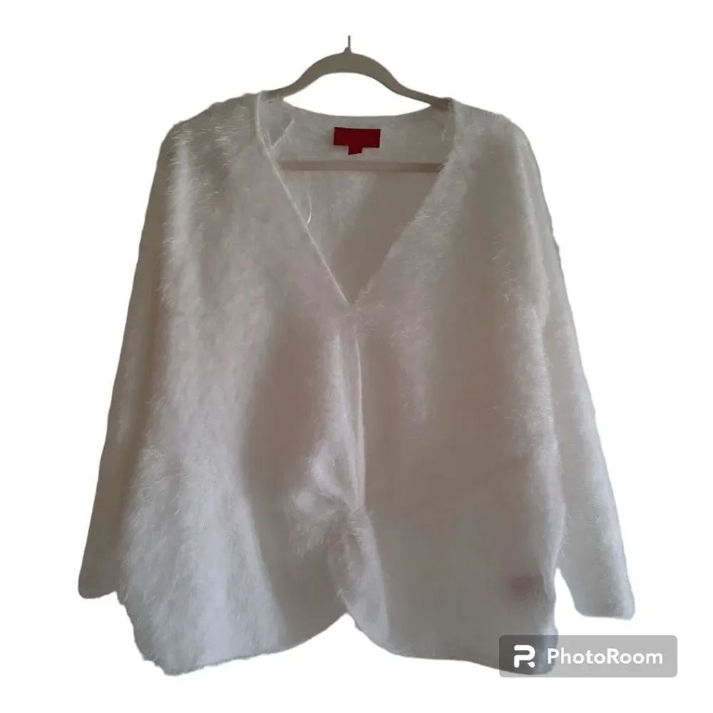 Jennifer Lopez Soft Fuzzy Eyelash Twist Front Popover Sweater